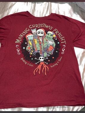 Disney Maroon Red Graphic Tee with Multi-Color Print